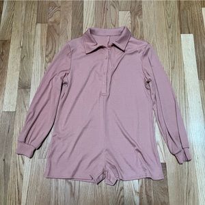 Dusty pink long sleeve button up romper